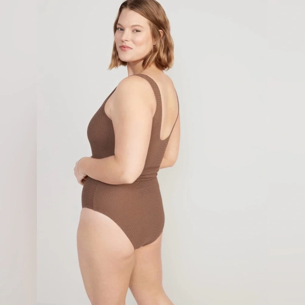 Old Navy Belted Crochet One Piece Swimsuit // Maplewood Brown